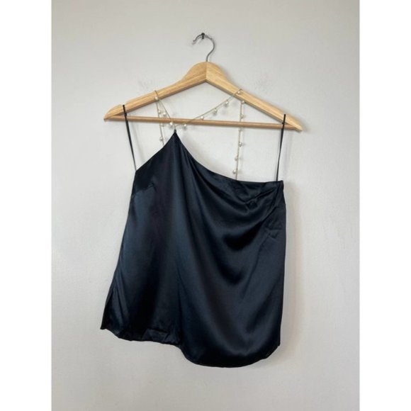 Cami NYC Silk One Shoulder Pearl Strap Tilda Cami Women's Black Size: XXS NWT - Picture 2 of 7